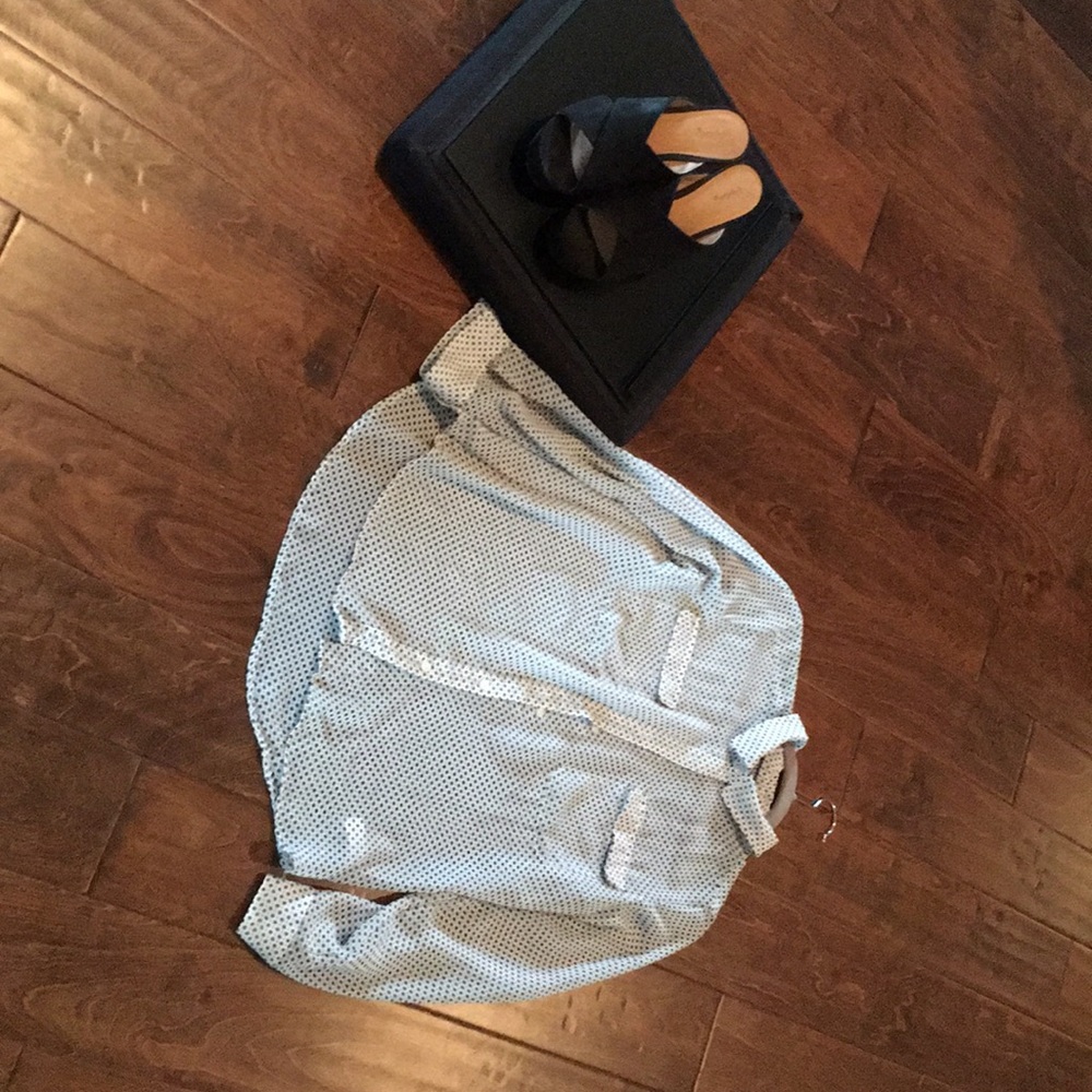 White button down w black pattern